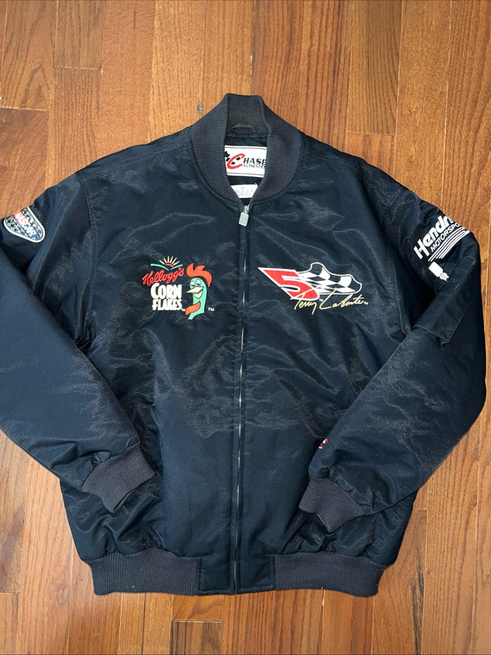 Chase Authentics Black Racing Bomber with Kellogg's Corn Flakes Patch